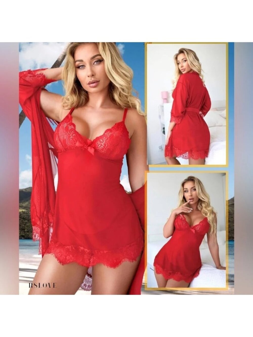 NEW RSLove Red Babydoll & Robe Set - Size Large